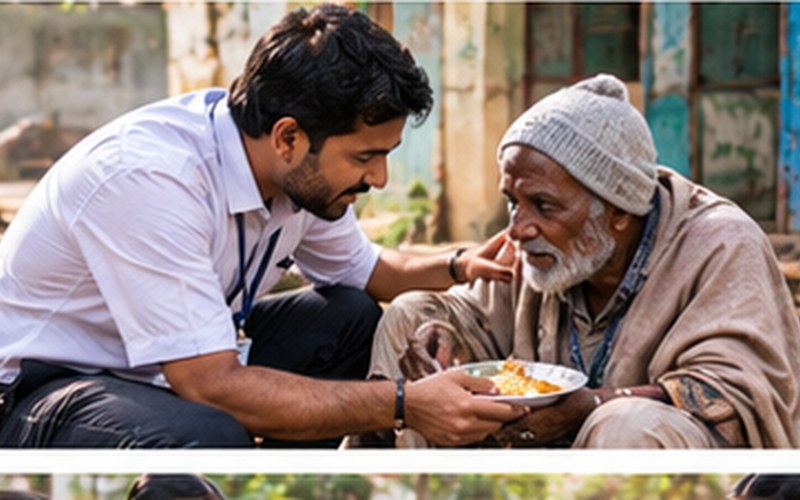 Volunteer supporting an elderly community member